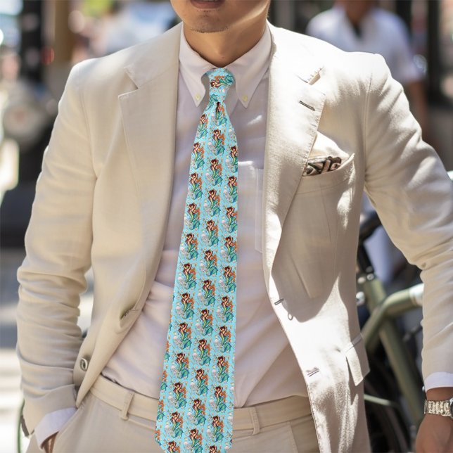 Vibrant Teal Fantasy Mermaid Illustration Neck Tie (Creator Uploaded)