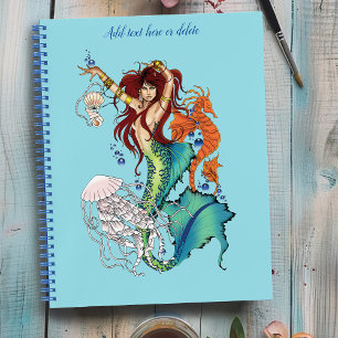 Vibrant Teal Fantasy Mermaid Illustration  Notebook