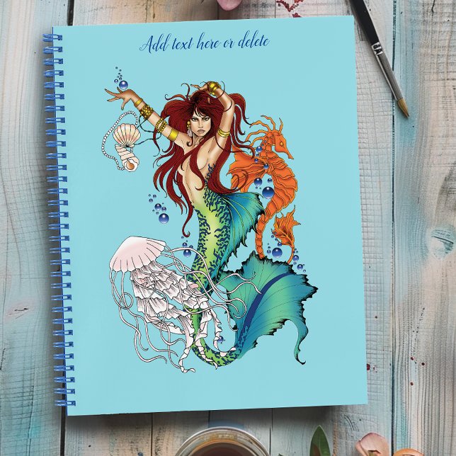 Vibrant Teal Fantasy Mermaid Illustration  Notebook (Creator Uploaded)