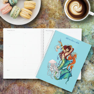 Vibrant Teal Fantasy Mermaid Illustration Planner