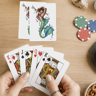 Vibrant Teal Fantasy Mermaid Illustration Poker Cards