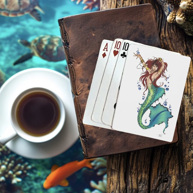 Vibrant Teal Fantasy Mermaid Illustration  Poker Cards (Creator Uploaded)