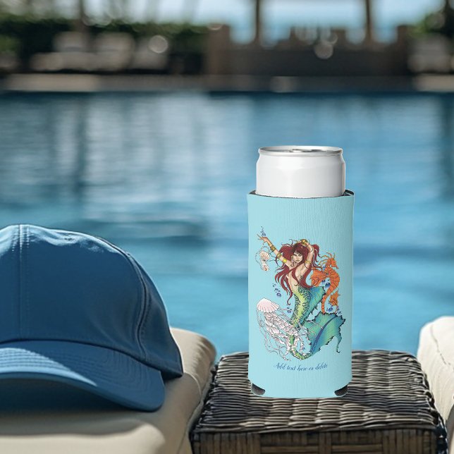 Vibrant Teal Fantasy Mermaid Illustration Seltzer Can Cooler (Creator Uploaded)