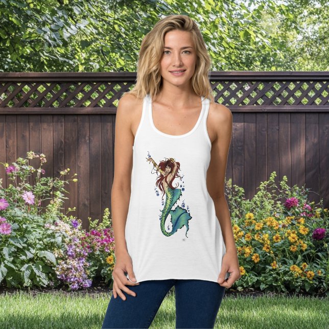 Vibrant Teal fantasy Mermaid Illustration Tank Top (Creator Uploaded)