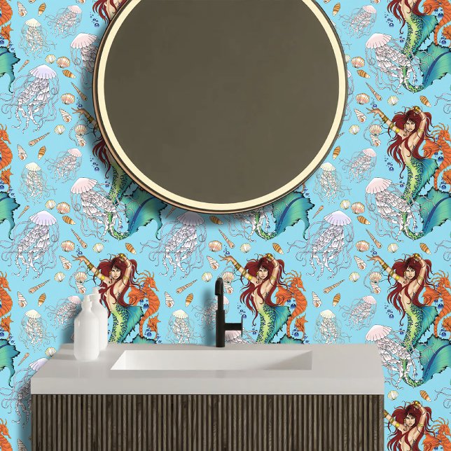 Vibrant Teal Fantasy Mermaid Illustration Wallpaper (Creator Uploaded)