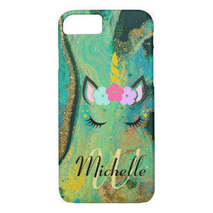 Vibrant Teal Gold Abstract Unicorn Glam Glitter  C iPhone 8/7 Case