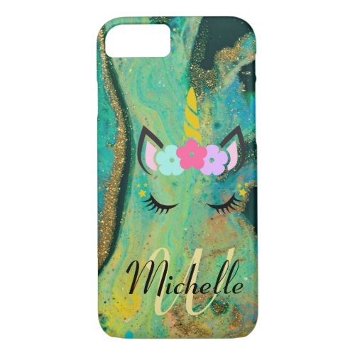 Vibrant Teal Gold Abstract Unicorn Glam Glitter  C iPhone 87 Case