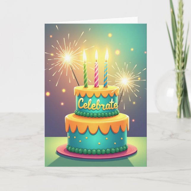 Vibrant Teal Orange Cake Card (Front)