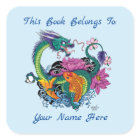 Vibrant Teal Oriental Koi Dragon Lotus Bookplate