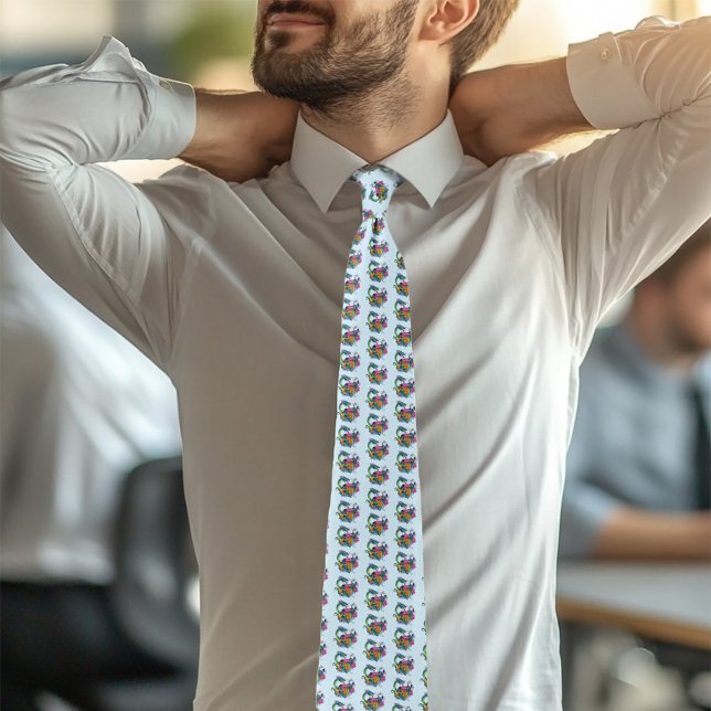 Vibrant Teal Oriental Koi Dragon Lotus Flower Neck Tie (Creator Uploaded)