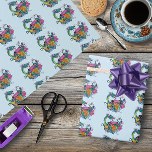 Vibrant Teal Oriental Koi Dragon Lotus Flower Wrapping Paper