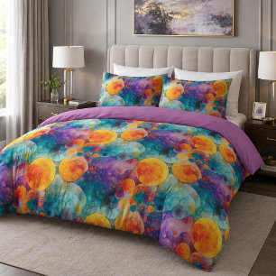 Vibrant Teal Purple Orange Fractal Art Pattern Duvet Cover