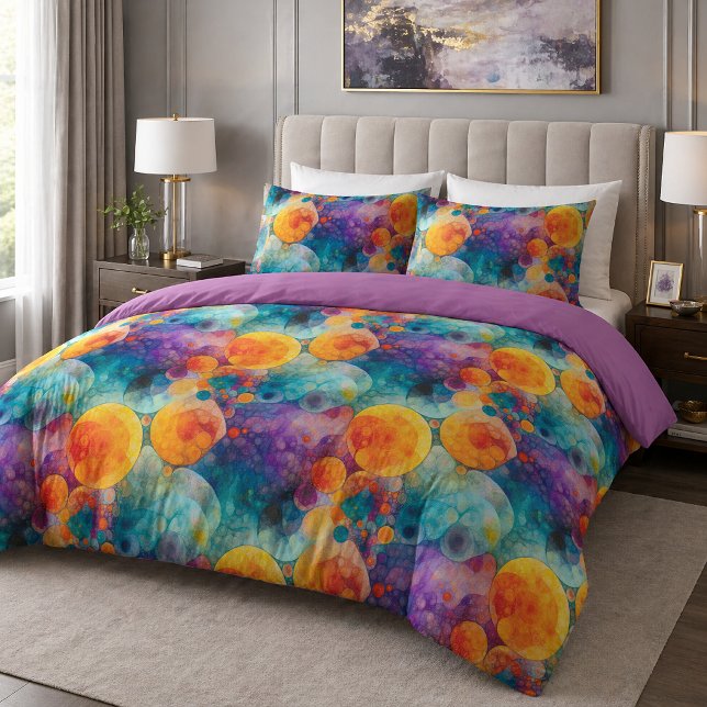 Vibrant Teal Purple Orange Fractal Art Pattern Duvet Cover (Creator Uploaded)