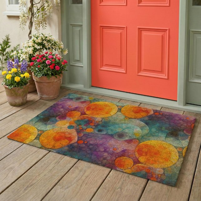 Vibrant Teal Purple Orange Fractal Art Pattern  Fiber Doormat (Creator Uploaded)