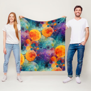 Vibrant Teal Purple Orange Fractal Art Pattern  Fleece Blanket