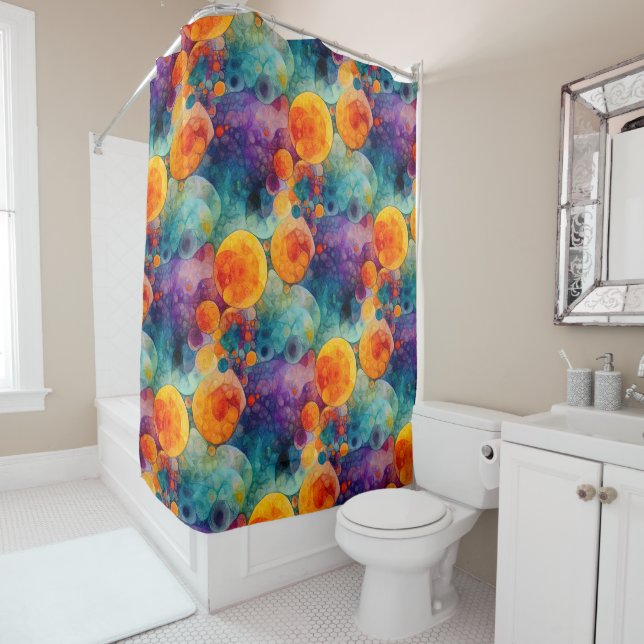 Vibrant Teal Purple Orange Fractal Art Pattern  Shower Curtain (In Situ)