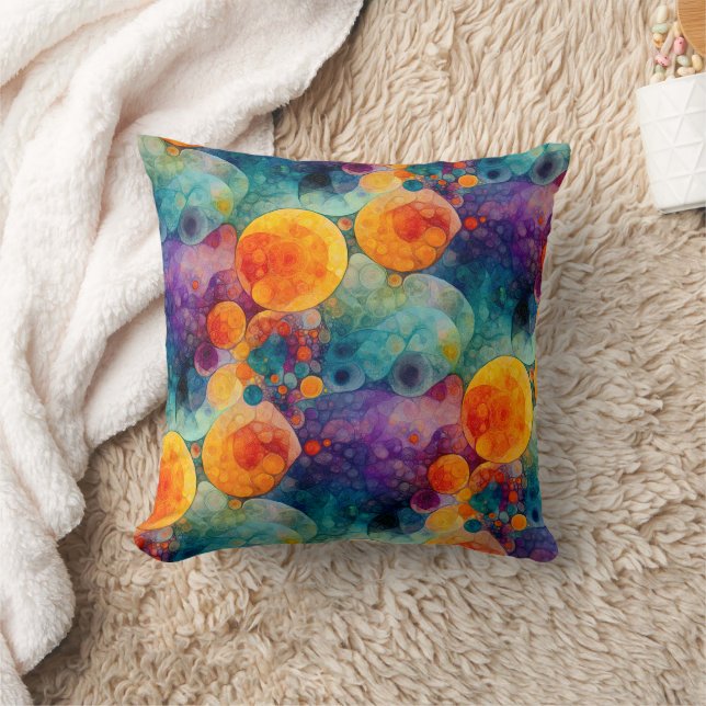 Vibrant Teal Purple Orange Fractal Art Pattern  Throw Pillow (Blanket)
