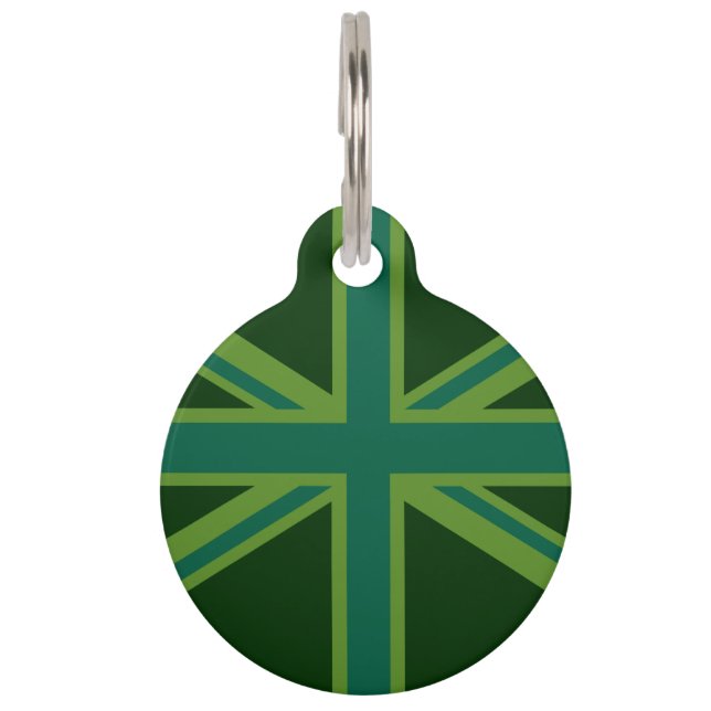 Vibrant Teal Union Jack Pet ID Tag (Front)