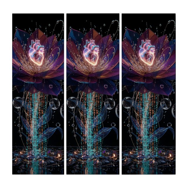 Vibrant Tech Blossom: Heart of Light Art (Front)