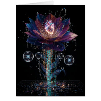 Vibrant Tech Blossom: Heart of Light Art Card