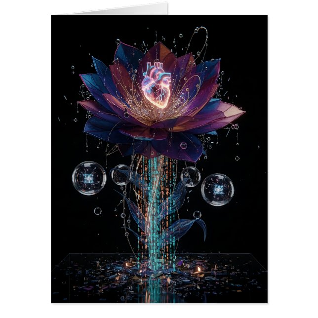 Vibrant Tech Blossom: Heart of Light Art Card (Front)