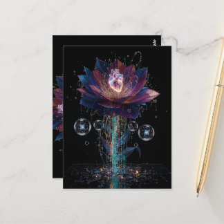 Vibrant Tech Blossom: Heart of Light Art Postcard