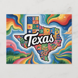 Vibrant Texas Conceptual Map Art Postcard