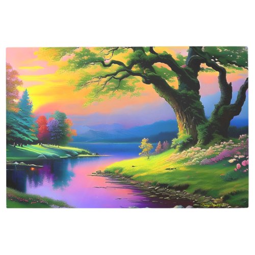 Vibrant The Tree Landscape Sunset Metal Print