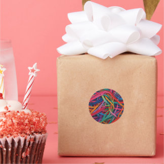 Vibrant Thread Chaos – Colorful Textile Art Print Classic Round Sticker