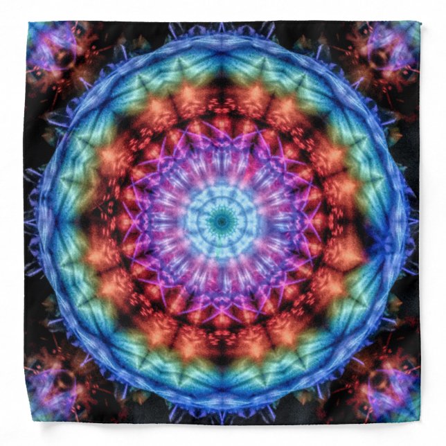 Vibrant Tie Dye Kaleidoscope Rainbow Mandala Bandana (Front)