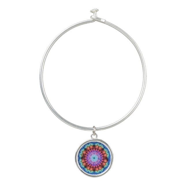 Vibrant Tie Dye Kaleidoscope Rainbow Mandala Bangle Bracelet (Front)