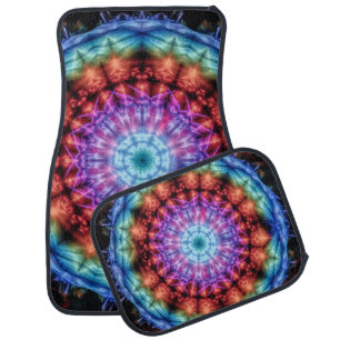Vibrant Tie Dye Kaleidoscope Rainbow Mandala Car Floor Mat