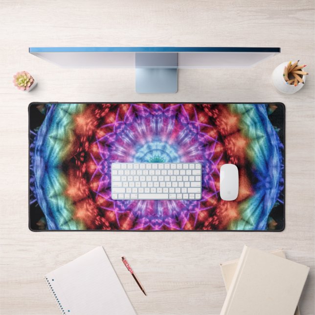 Vibrant Tie Dye Kaleidoscope Rainbow Mandala Desk Mat (Office 1)
