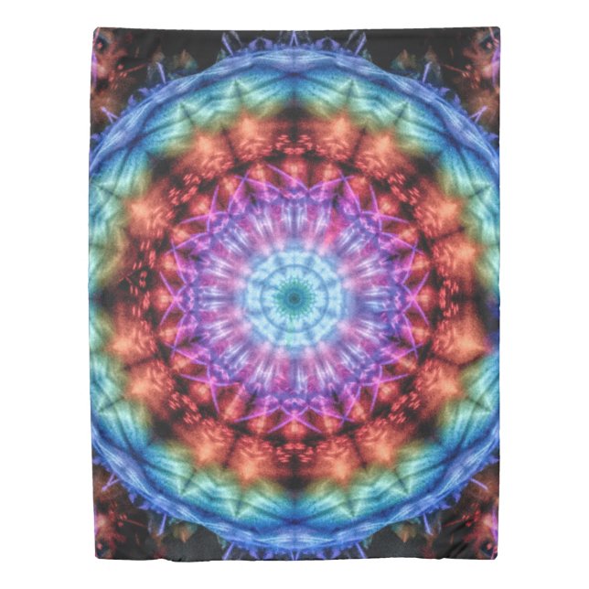 Vibrant Tie Dye Kaleidoscope Rainbow Mandala Duvet Cover (Front)