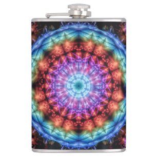 Vibrant Tie Dye Kaleidoscope Rainbow Mandala Flask