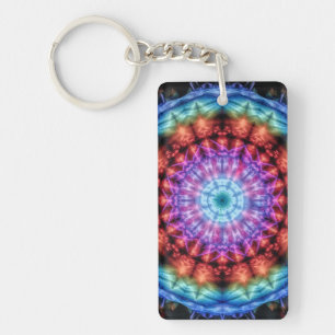 Vibrant Tie Dye Kaleidoscope Rainbow Mandala Keychain