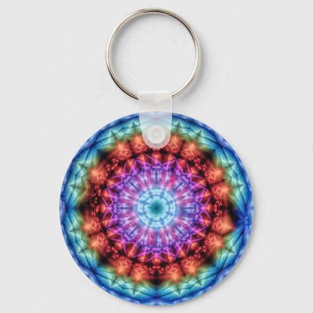 Vibrant Tie Dye Kaleidoscope Rainbow Mandala Keychain (Front)