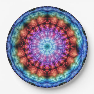 Vibrant Tie Dye Kaleidoscope Rainbow Mandala Paper Plates