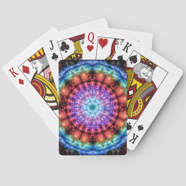 Vibrant Tie Dye Kaleidoscope Rainbow Mandala Poker Cards (Back)