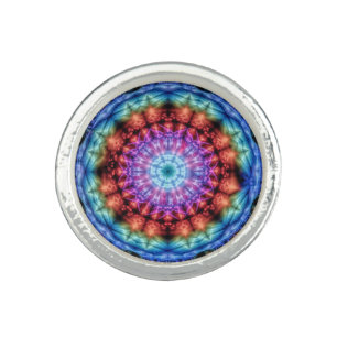 Vibrant Tie Dye Kaleidoscope Rainbow Mandala Ring