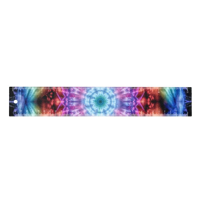Vibrant Tie Dye Kaleidoscope Rainbow Mandala Ruler (Front)