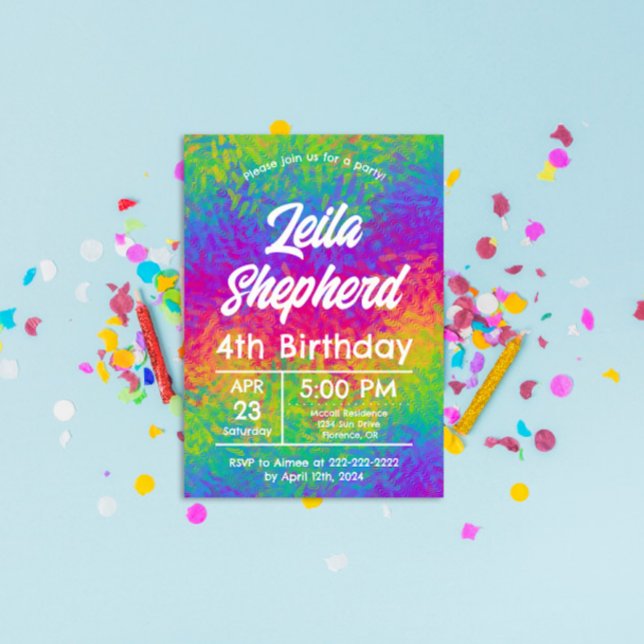 Vibrant Tie-Dye Rainbow Birthday Party Invitation (Creator Uploaded)