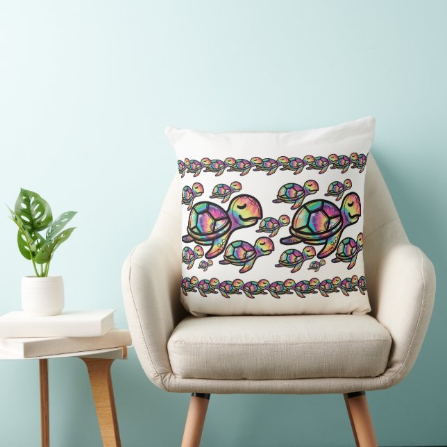 Vibrant Tie Dye Sea Turtle Throw Pillow (Chair)