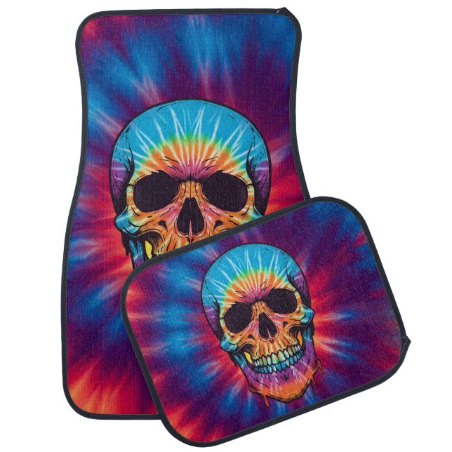 Vibrant Tie-Dye Skull Car Floor Mats (Set)