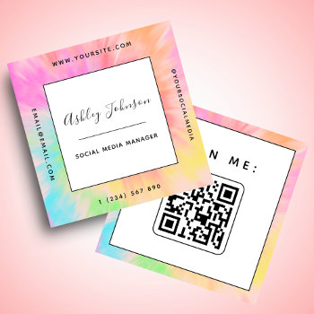 Vibrant Tie Dye Social Media Manager Color Burst Square Business Card by LovelyVibeZ at Zazzle