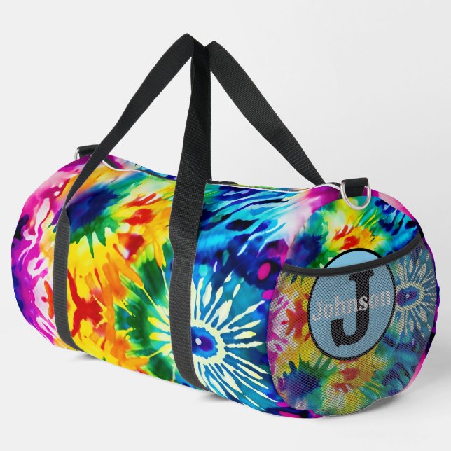 Vibrant Tie Dye Sport Kit Monogram Personalized Duffle Bag (Right Corner)