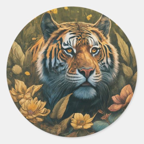 Vibrant Tiger Design Round Stickers