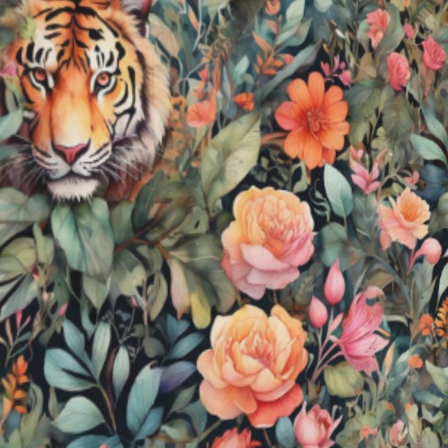 Vibrant tigers, flowers and foliage  wallpaper  (Seam)