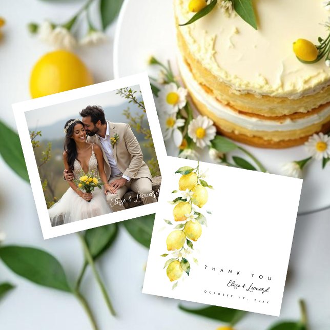 Vibrant Timeless Lemons Branches Wedding Photo Thank You Card (Vibrant Timeless Lemons Branches Wedding Thank You Cards with Back Photo.)