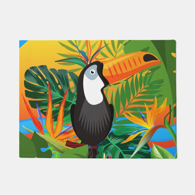 Vibrant Toucan Tropical Rainforest Doormat (Front)